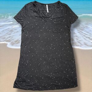 Soma Cool Nights Starry Sky Sleep Shirt Short Sleeve PJs Black Gold Polka Dots M
